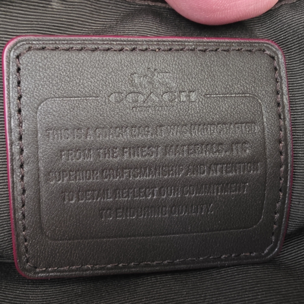Coach Signature Pleat Tote - Khaki/Tan Canvas With Brown Leather & Pink Accents - Picture 15 of 16